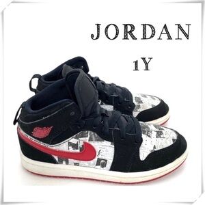 Nike Jordan Air 1 Mid SE Newspaper Air Times Sneakers Black,White,Red BQ6932-061
